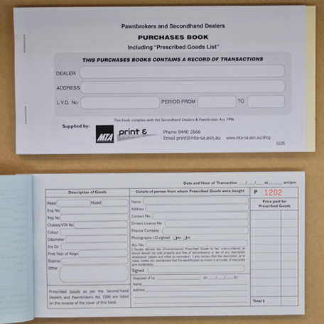 S105 - PAWN BROKERS BOOK **SPECIAL PRICE**